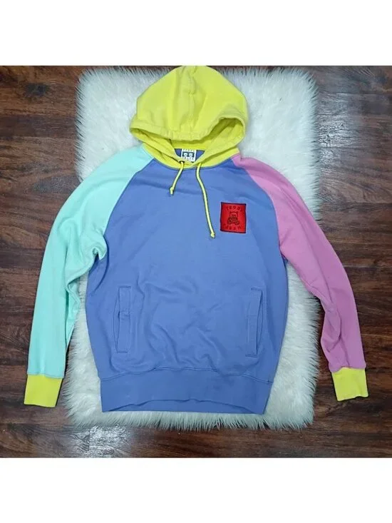 Teddy Fresh Size M Colorblock Hoodie Yellow Purple Pink Cotton - Picture 3 of 7